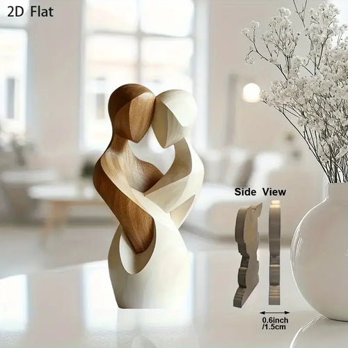 2D Flat Elegant Wooden Couple Statue Modern Home Decor Artificial Wood Christmas Home Ornaments Room Office Decoration Gift