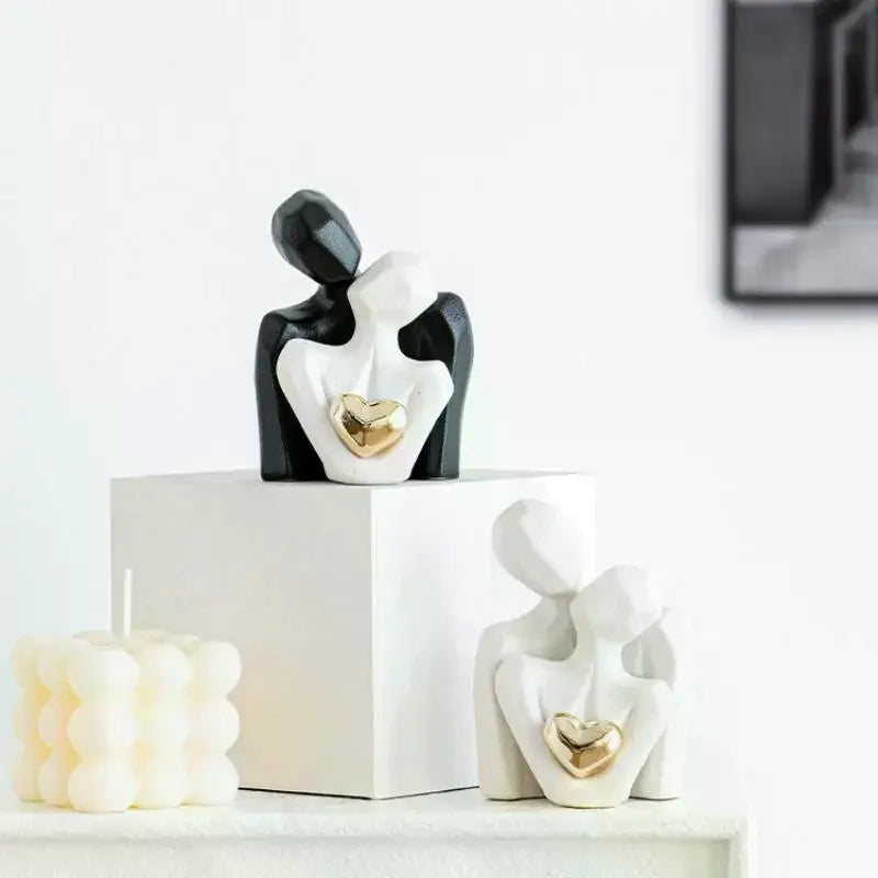 Couple Hugging Figurine Ceramic Couple Statue Abstract Modern Sculpture Love Figurines Art Craft Couple Home Accents