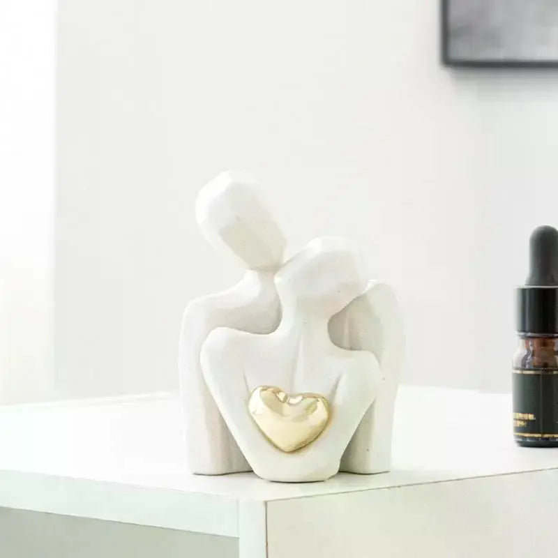 Couple Hugging Figurine Ceramic Couple Statue Abstract Modern Sculpture Love Figurines Art Craft Couple Home Accents