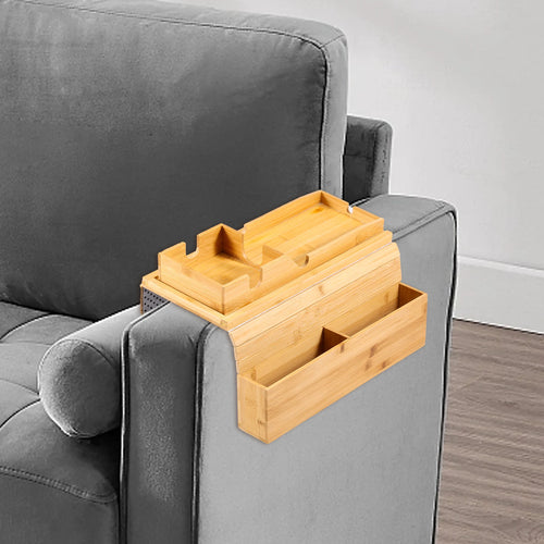 Bamboo Couch Cup Holder Anti-Slip Sofa Armrest Tray Foldable Multifunctional Sofa Cup Holder for Remote Control Cups Snack