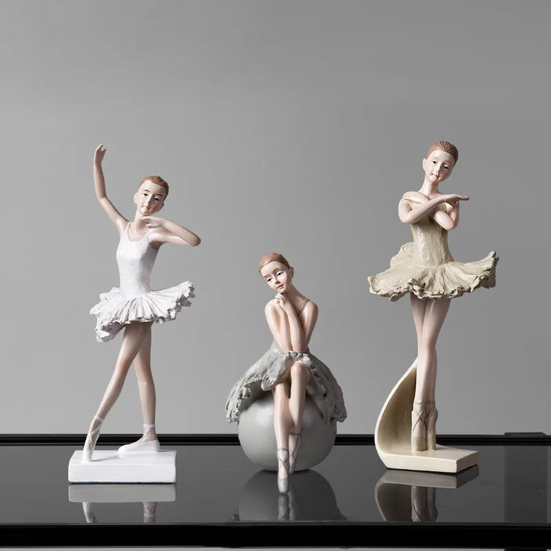 Elegant Ballerina Resin Figurines Ballet Dancer Girl Ornament Desktop Statue Model Home Office Study Miniatures Decor Craft Gift