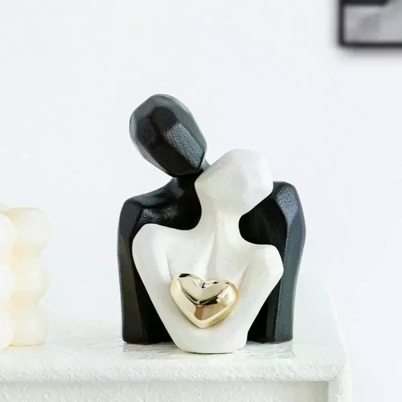 Couple Hugging Figurine Ceramic Couple Statue Abstract Modern Sculpture Love Figurines Art Craft Couple Home Accents